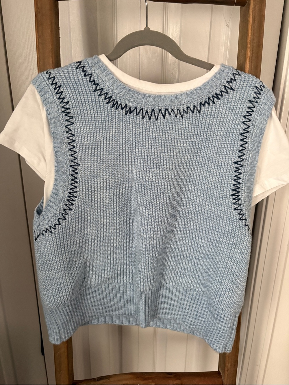 Pilcro Light Blue Knit V-Neck Sweater Vest with Detachable White Tee